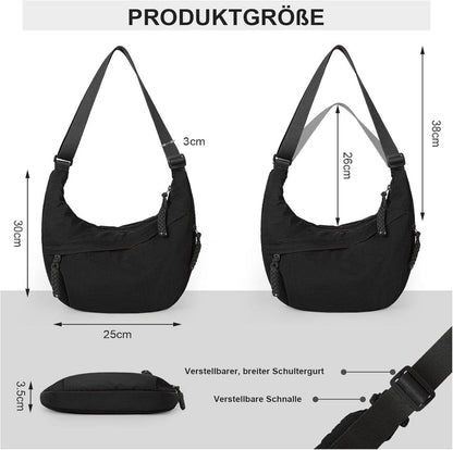 Große Nylon Crossbody Bag Damen Beige | Moon Bag Hobo Schultertasche