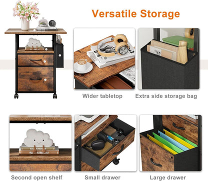 Beistelltisch mit Rollen und 2 Schubladen, Holz Vintage Nachttisch