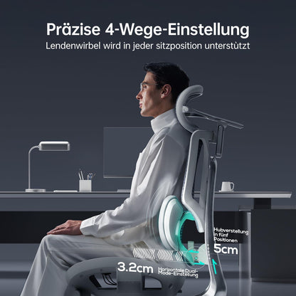 Ergonomischer Bürostuhl mit 3-Zonen-Lendenwirbelstütze und