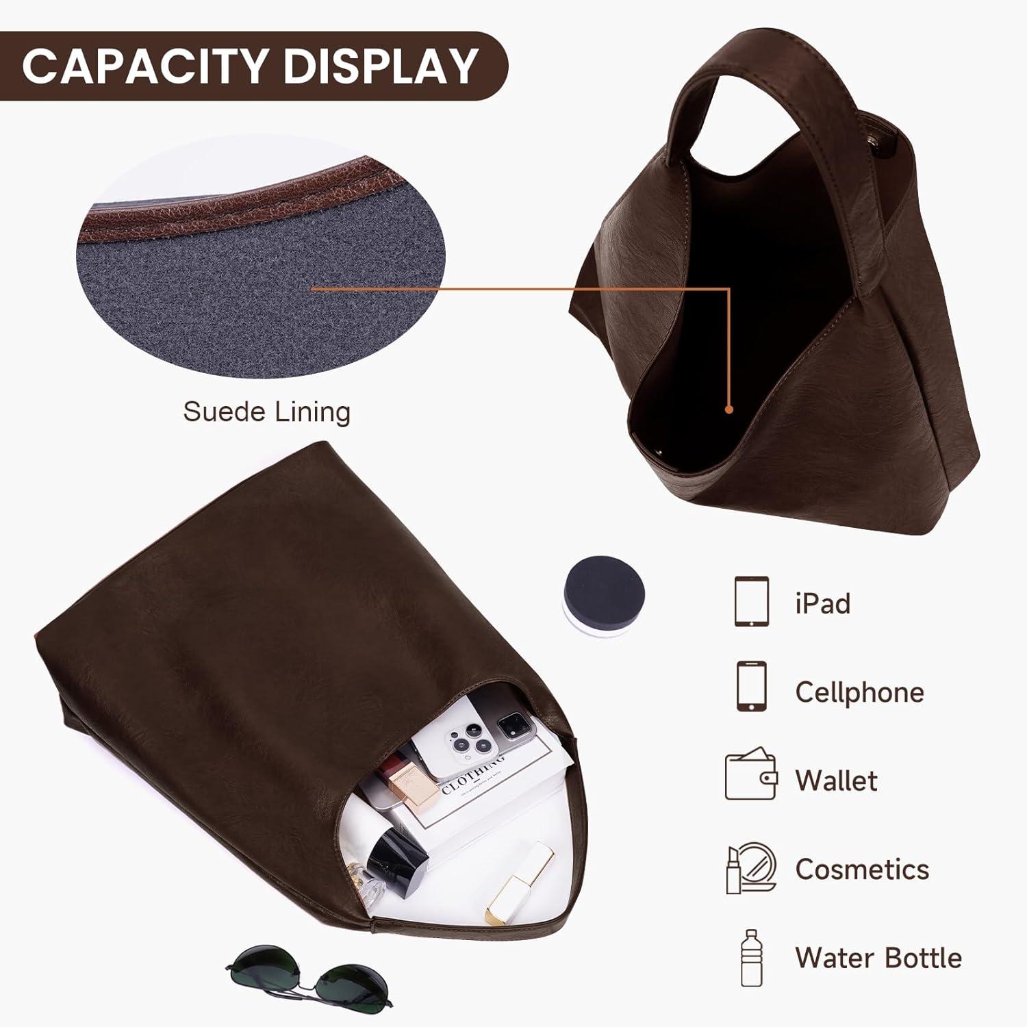 Große Vintage Schultertasche Kunstleder Braun Magnetverschluss