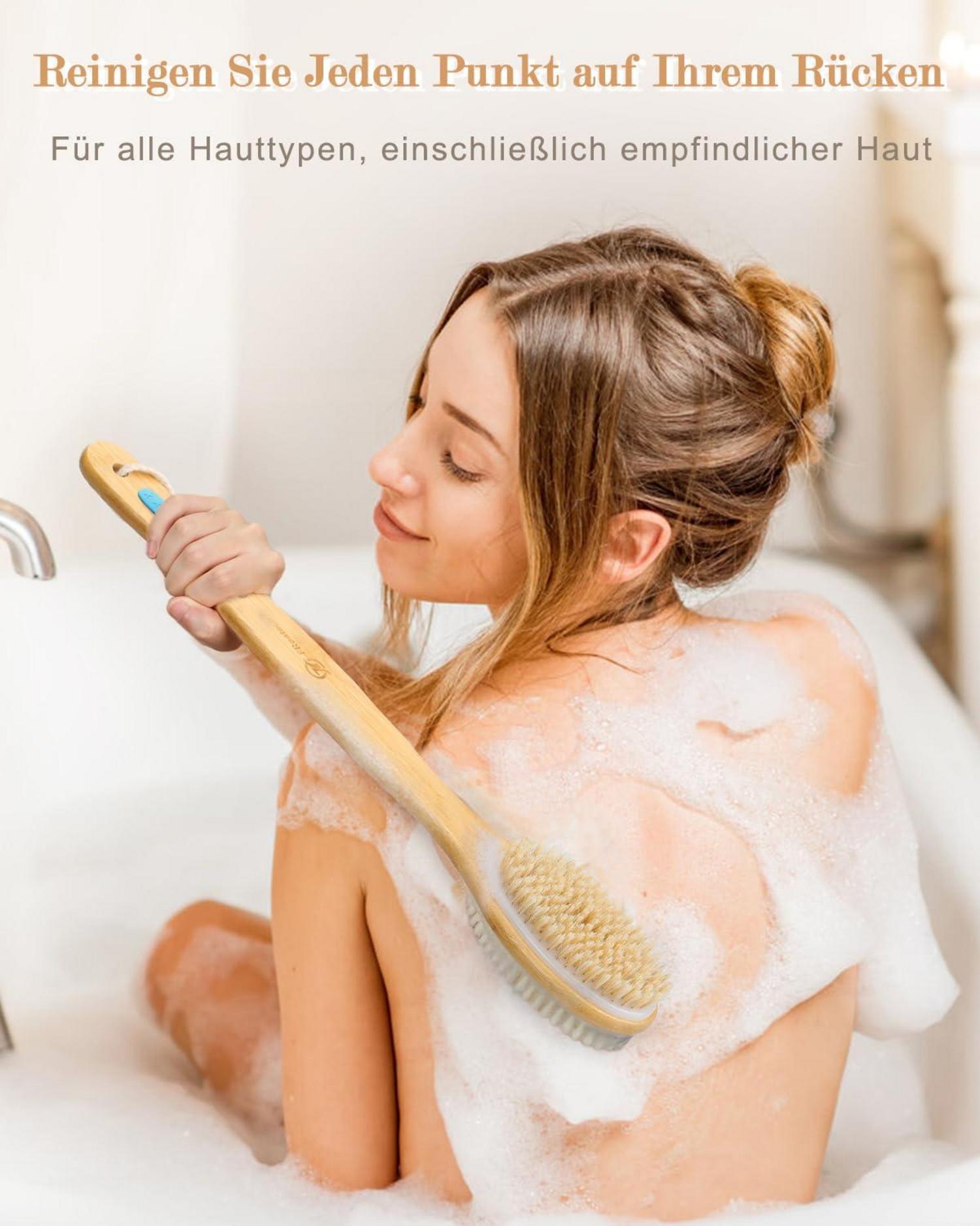 Duschbürste mit langem Bambusstiel und Doppelseitigem Bürstenkopf