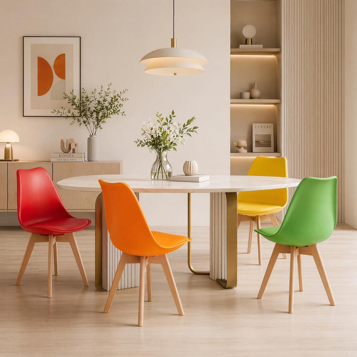 4er Set Esszimmerstühle Skandinavisch mit Sitzkissen & Holzbeinen