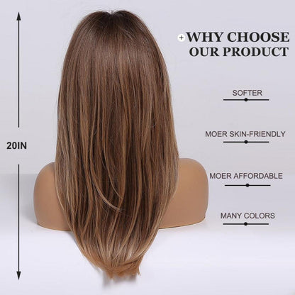 Lange Gerade Braun-Blond Perücke mit Pony – Synthetisch & Vielseitig