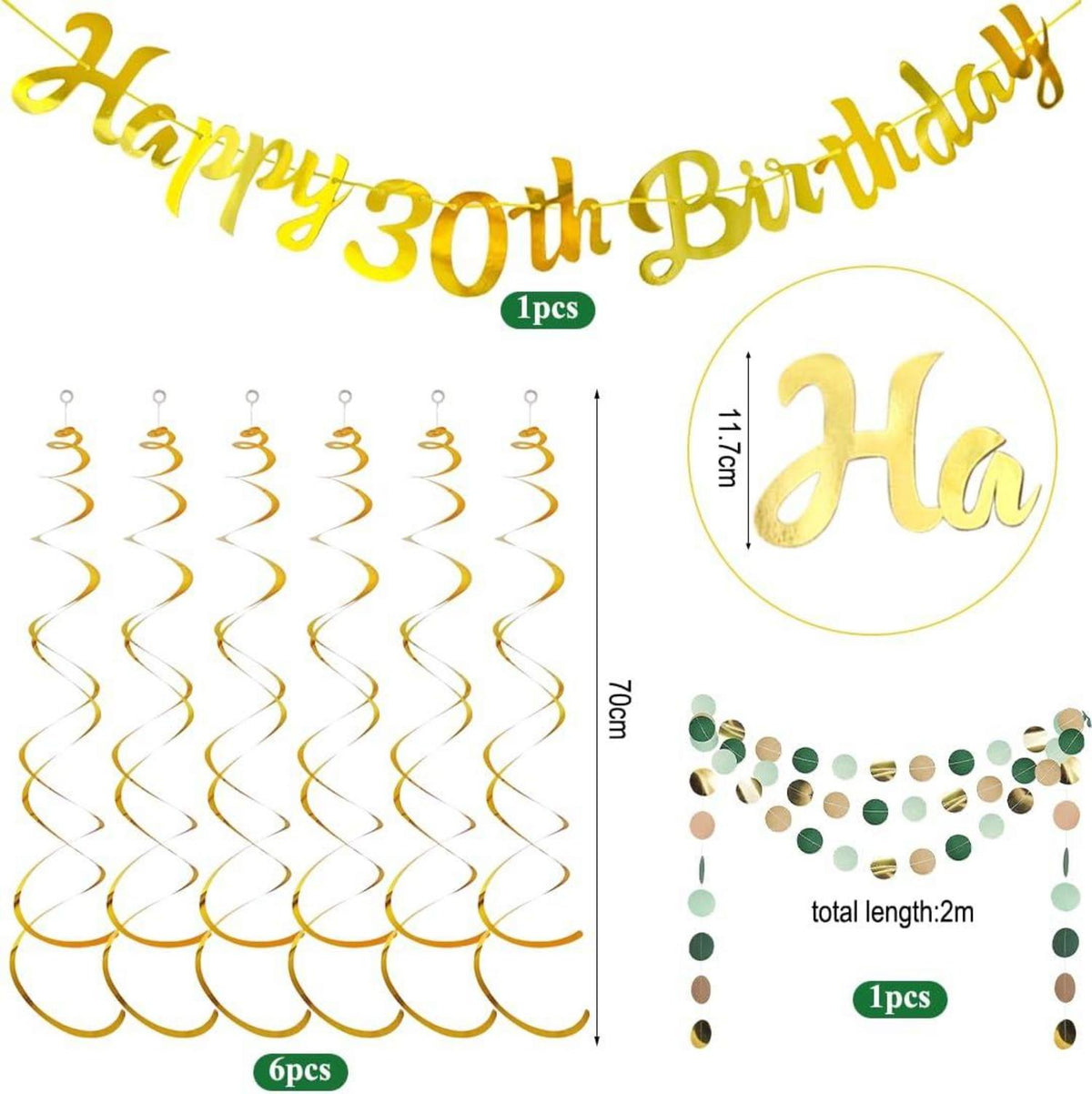 30 Geburtstag Party Deko Grün Gold Pompons Wabenbälle Girlande