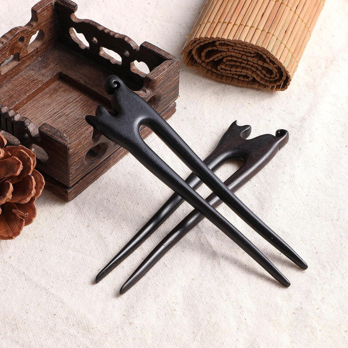 2er Set Französische Haarnadeln U-Förmige Haarspangen aus Holz 13cm