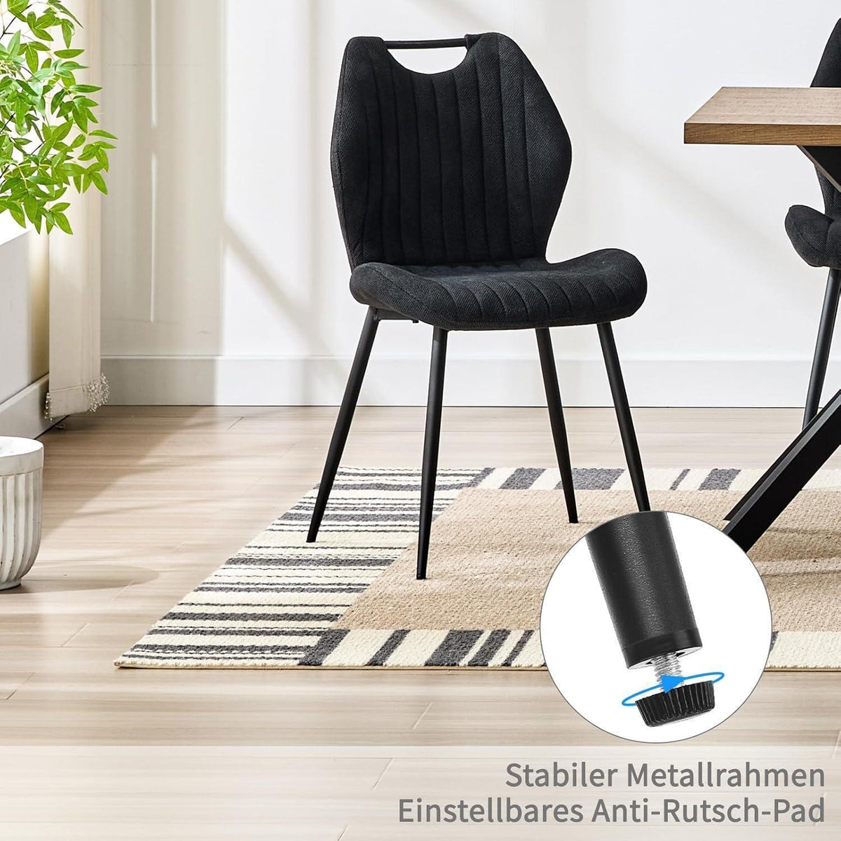 Esszimmerstühle 4er Set – Polsterstühle Schwarz mit Metallbeinen