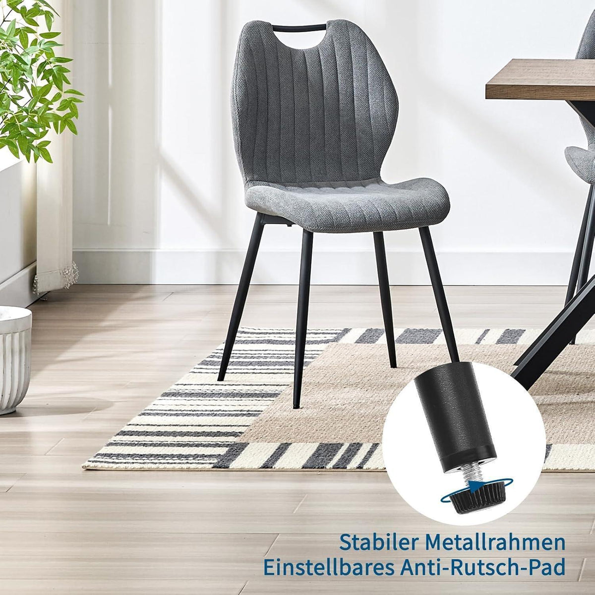 Esszimmerstühle 2er Set Grau | Polsterstühle mit Stoff & Metall