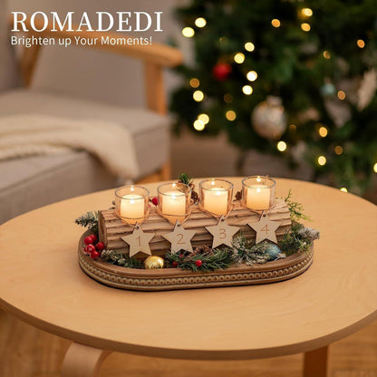 Adventskranz Holz Kerzenhalter Glasständer Weihnachten Deko