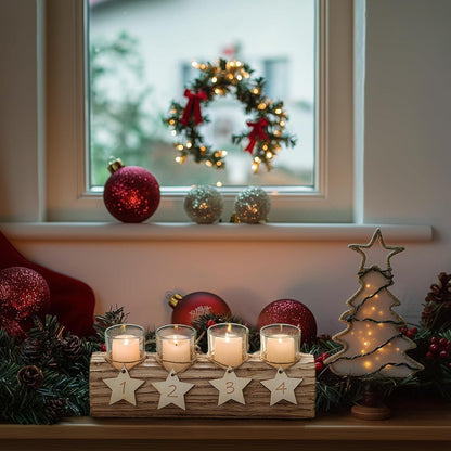 Modernes Adventskranz Set 4 Glas Kerzenhalter 38cm Lang