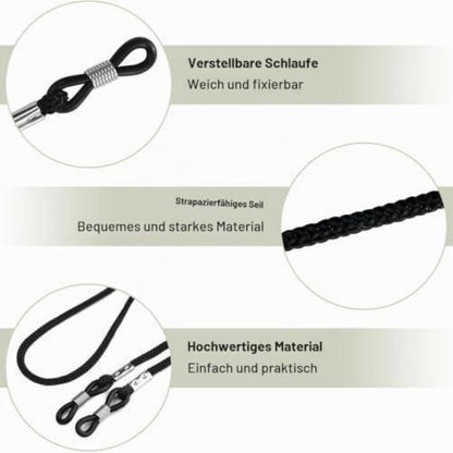4x Brillenband Schwarz – Verstellbare Brillenkette mit Tuch