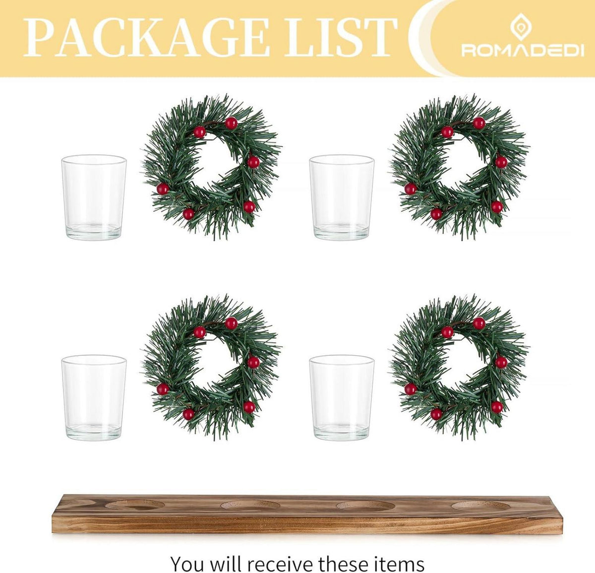 Adventskranz Holz Kerzenhalter Weihnachtsdeko Modern 42cm Lang