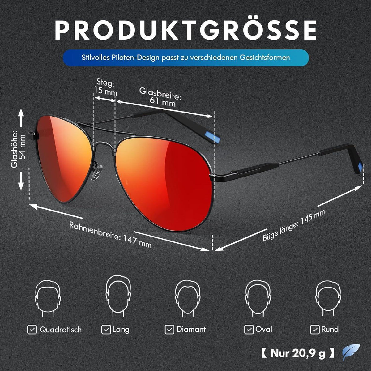 Piloten Sonnenbrille Herren Damen Polarisiert Metall Retro UV400