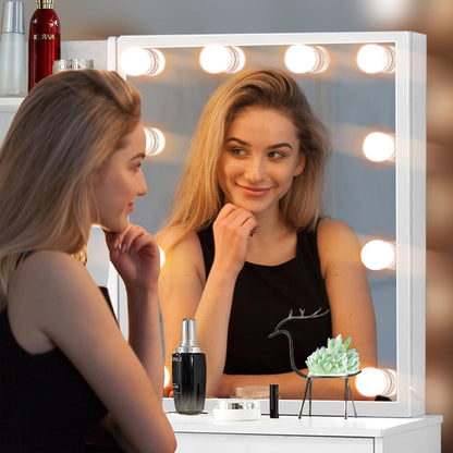 Schminktisch mit Beleuchtung und Spiegel, Weiß Makeup Tisch