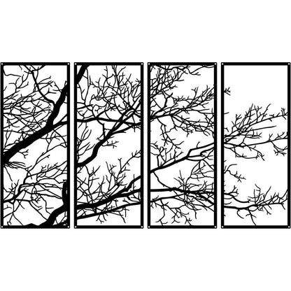 Metall Wanddekoration Baum des Lebens Zweig Schwarz 4 Stück