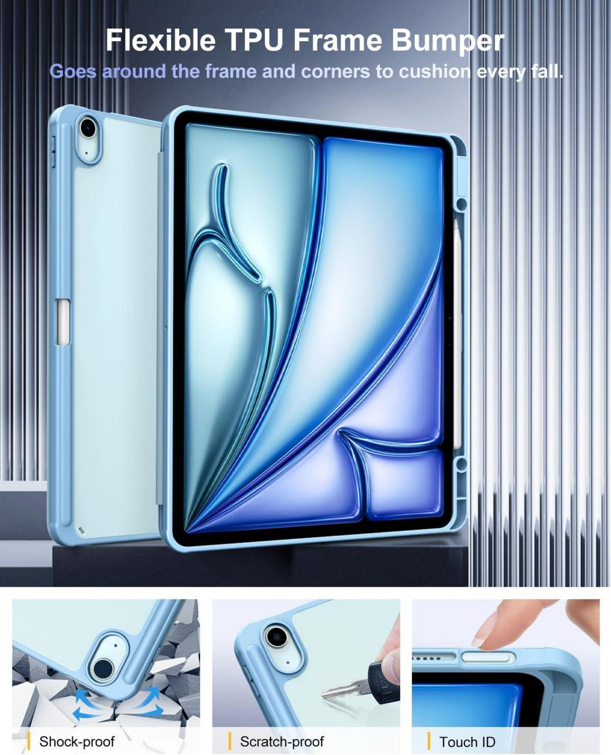 Schutzhülle für iPad Air 13 Zoll 2024 mit Stifthalter Blau Transparent
