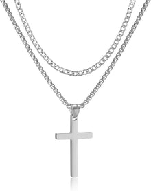 Kreuz Kette Herren Edelstahl Silber Gold Schwarz Layered Kubanische