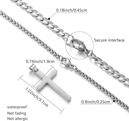 Kubanische Kreuz Kette Herren Edelstahl Silber Gold Schwarz Layered Halskette