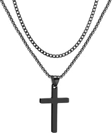 Kubanische Kreuz Halskette Set Edelstahl Gold/Silber/Schwarz