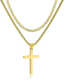 Edelstahl Kreuz Halskette Silber/Gold/Schwarz Layered Kubanische Kette