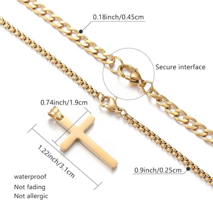 Herren Kreuzkette Edelstahl Silber/Gold/Schwarz Kubanische Halskette 22/24 Gold