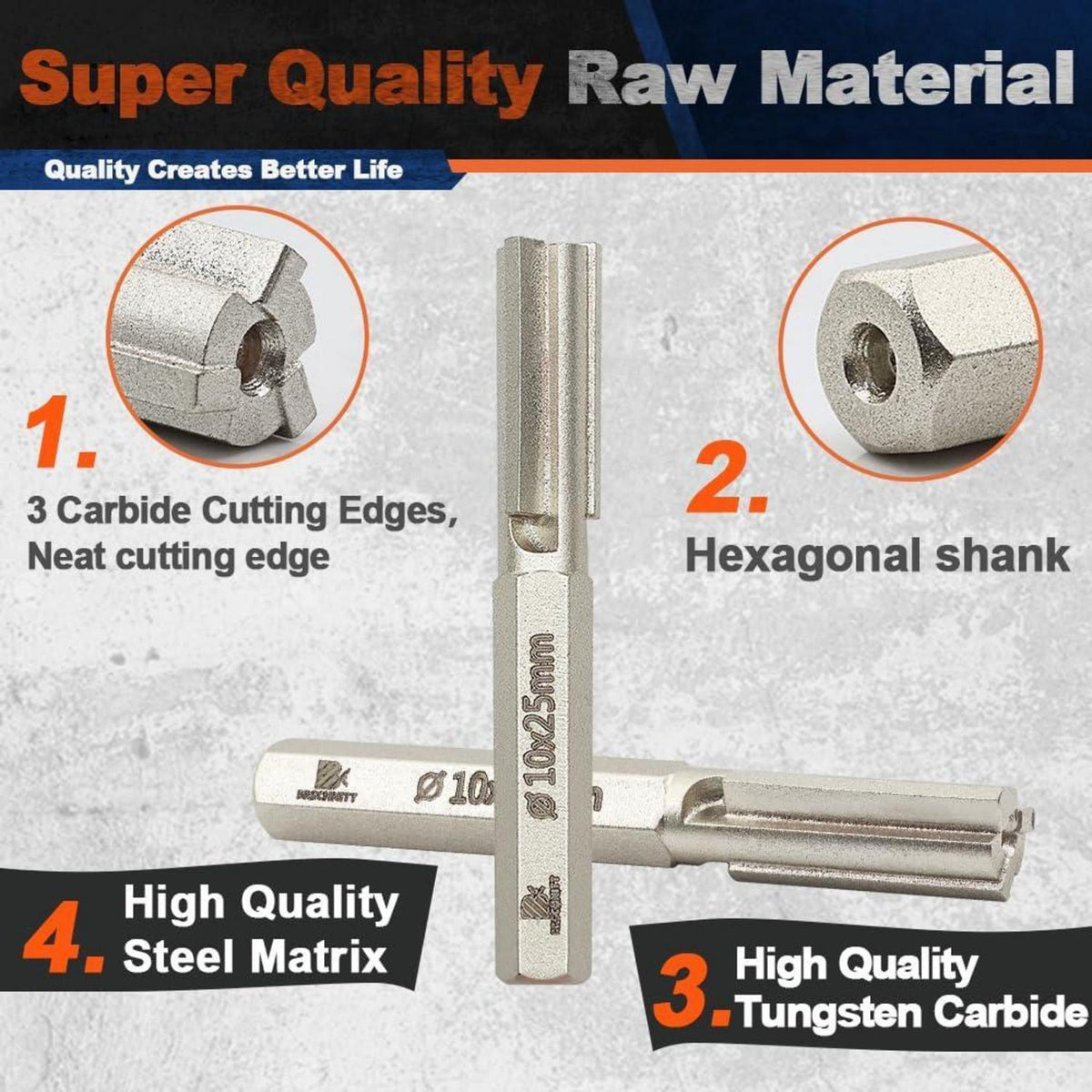 Hartmetall Mörtelschneider 10x25mm Sechskantschaft (10 Stück)