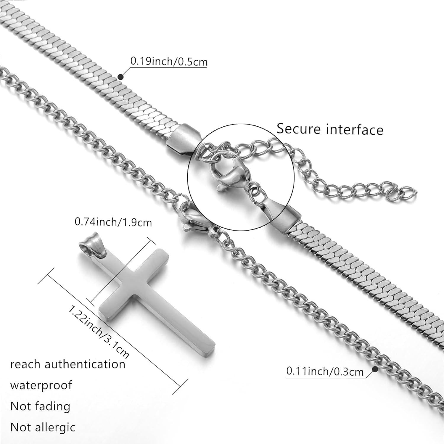 Kreuz Halskette Set Edelstahl Silber Gold Schwarz 60cm