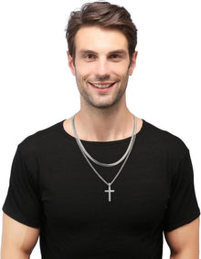 Herren Kreuz Kette Edelstahl Silber Layered Schlangenkette