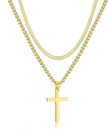 Kreuz Kette Herren Edelstahl Silber/Gold/Schwarz Layered