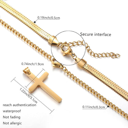 Herren Kreuzkette Edelstahl Layered Kreuz Kette mit Kubanische Anhänger 50cm Gold