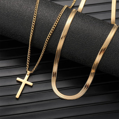 Herren Kreuzkette Edelstahl Schlangenkette Kubanische Anhänger 50cm