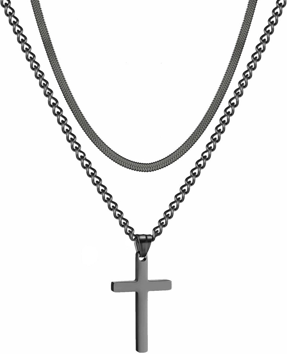 Kreuz Kette Edelstahl Silber Gold Schwarz Layered Anhänger Herren