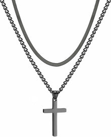 Kreuz Kette Edelstahl Silber Gold Schwarz Layered Anhänger Herren