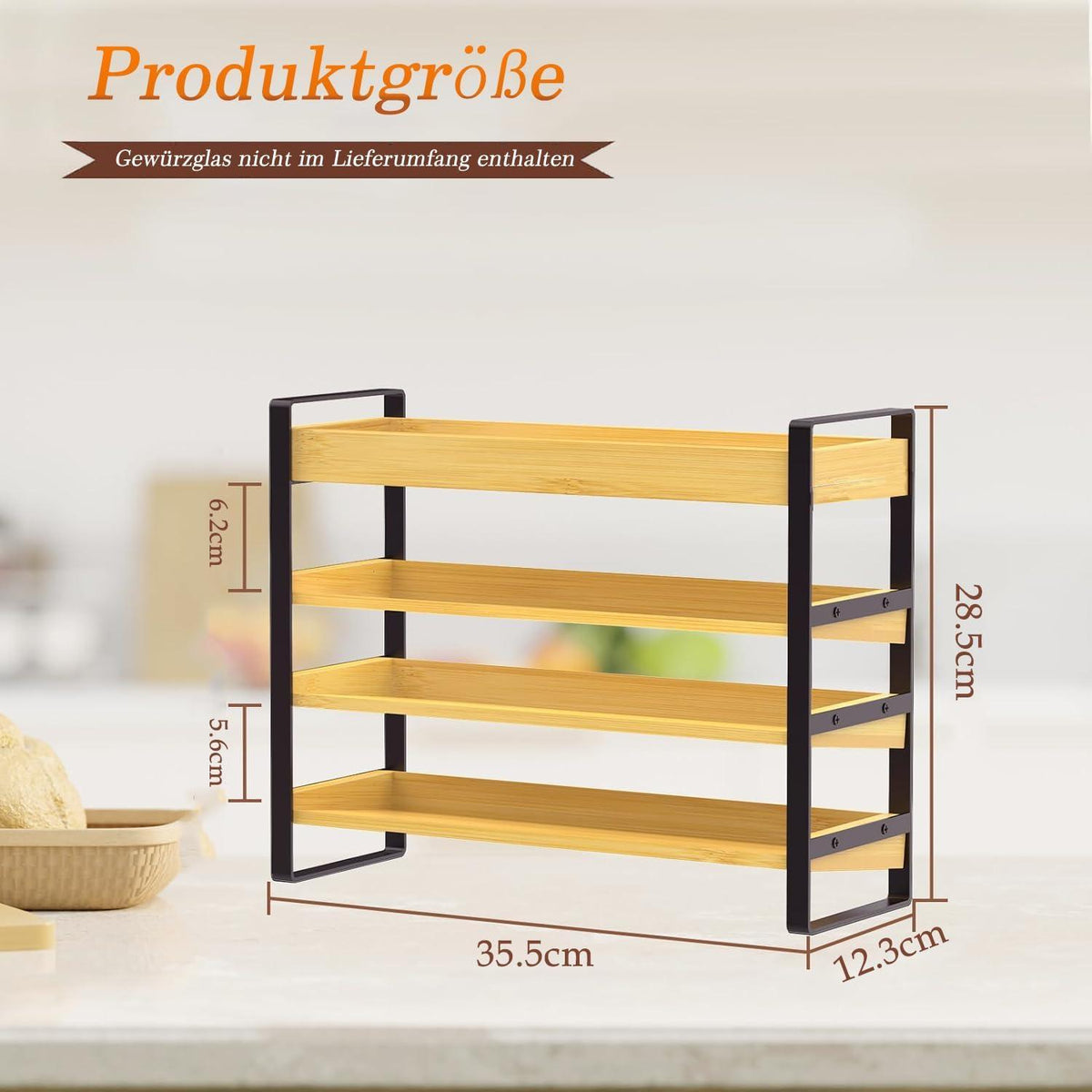 Holz Gewürzregal 4-stöckig für 35 Gewürzflaschen Küchen organizer
