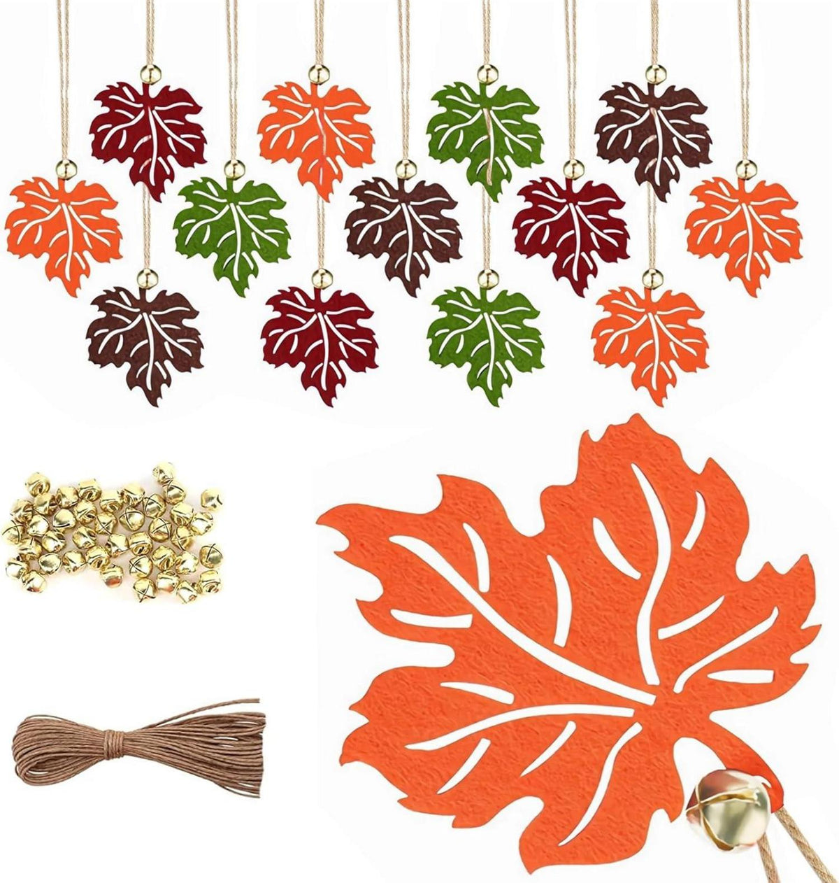 Herbstdeko Ahornblatt mit Glocke zum Aufhängen, Filz Blätter, Innen