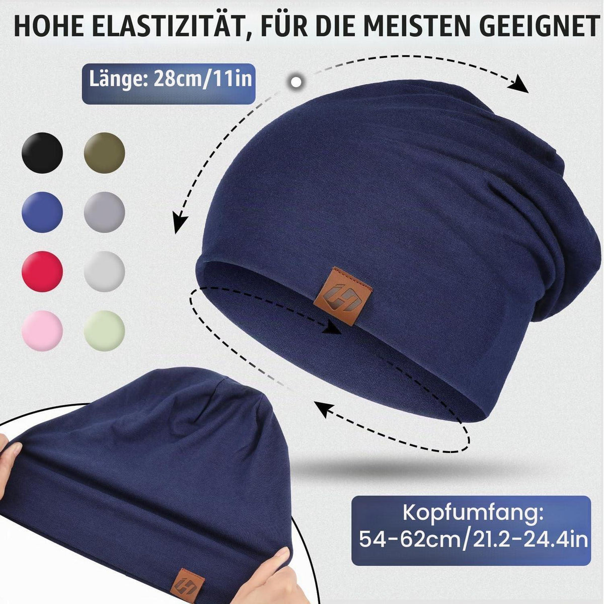 Damen Herren Beanie Mütze aus Baumwolle, dünn und atmungsaktiv