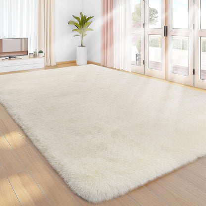 Hochflor Teppich Creme 275x370 – Flauschiger Wohnzimmerteppich Anti-Rutsch