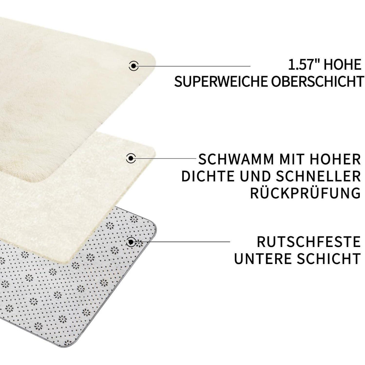 Hochflor Teppich Creme 275x370 – Flauschiger Wohnzimmerteppich Anti-Rutsch