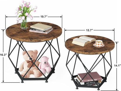 Runder Couchtisch-Set 2er, Klein, Beistelltisch, Nachttisch