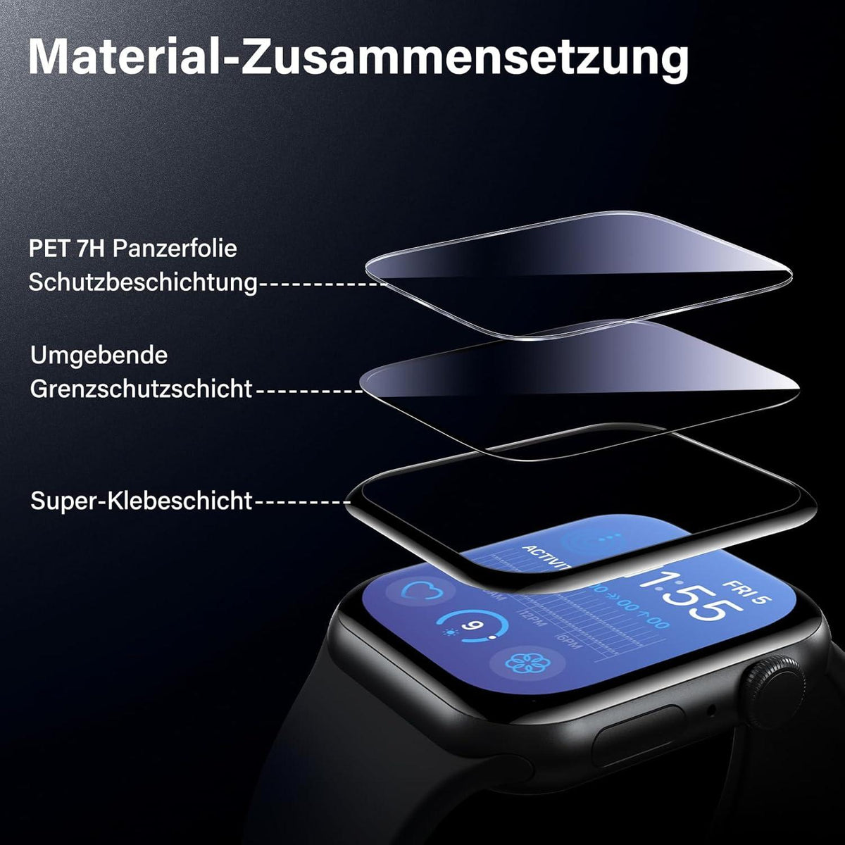 Panzerfolie Apple Watch SE 40mm - 3D Vollabdeckung, 7H Schutzfolie