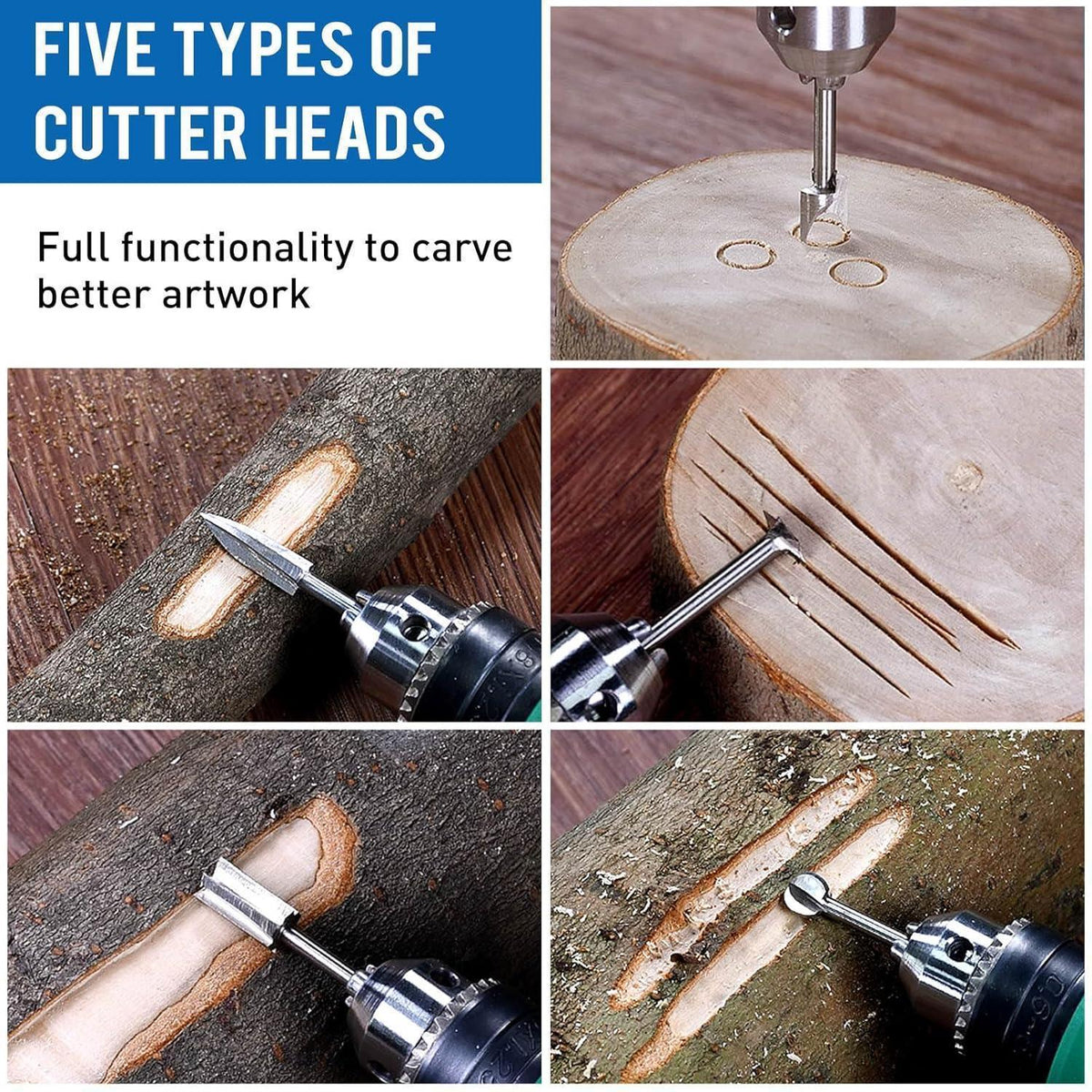 6er Set Holzschnitzwerkzeuge HSS Gravur Bohrer Zubehör 1/8" Schaft