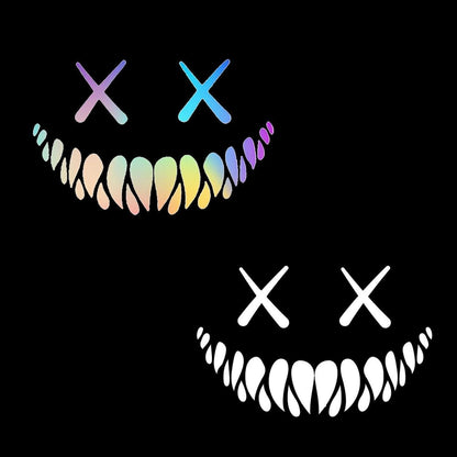 2x Reflektierende Dämon Smile Aufkleber für Auto, Motorrad & Helm
