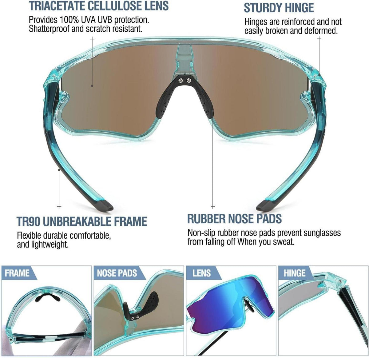 Kinder Sport Sonnenbrille UV400 Baseball TR90 Rahmen DK268 Blue Black