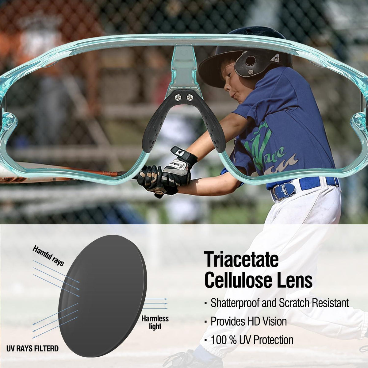 DUCO Kinder Sonnenbrille Jugend Baseball TR90 Rahmen UV400 Sport Brille Blue Revo Lens
