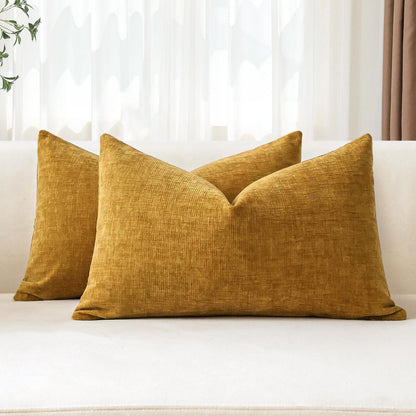 2er Set Chenille Kissenbezüge Goldgelb 30x50 cm