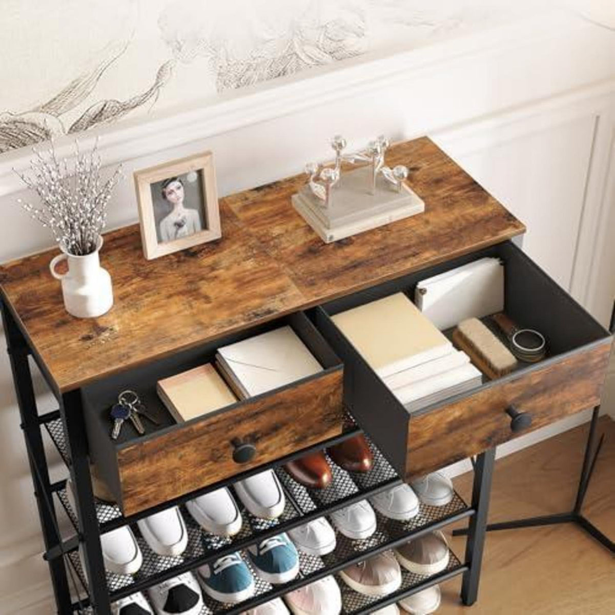 Schuhregal 5 Ebenen mit Schubladen & Gitter – Platzsparend & Stabil