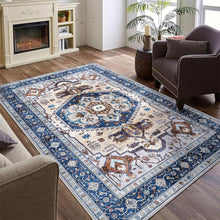 Waschbarer Vintage Teppich 140x200cm Blau Anti-Rutsch Wolle