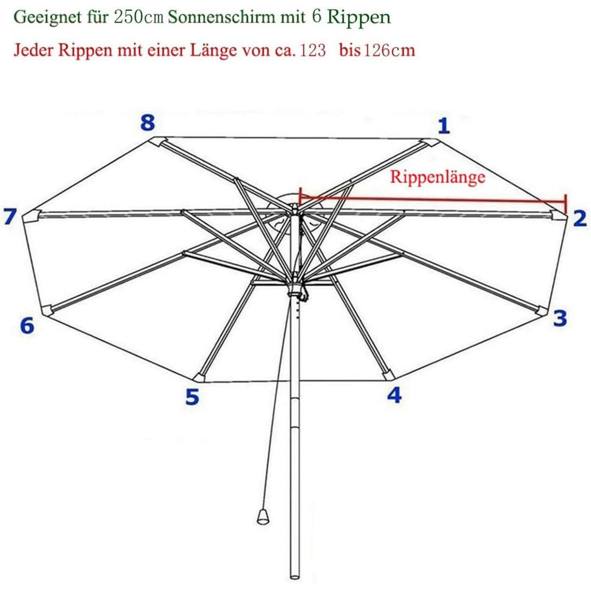 Sonnenschirm Ersatzbezug 250cm 6 Streben Beige UV Schutz