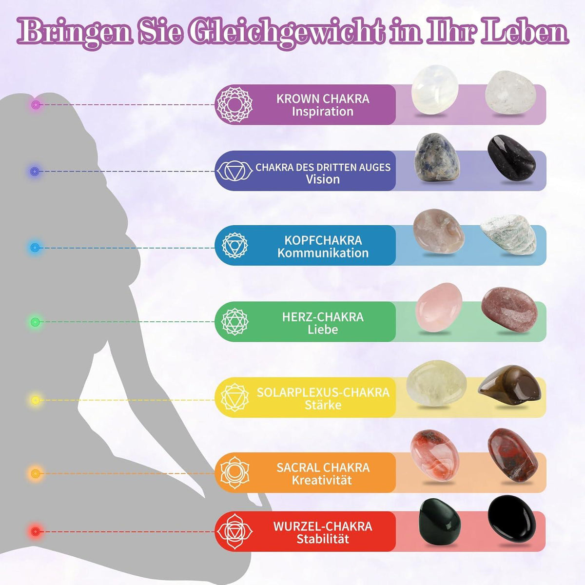 Edelstein Adventskalender 2024 Frauen Heilkristalle Chakra Yoga