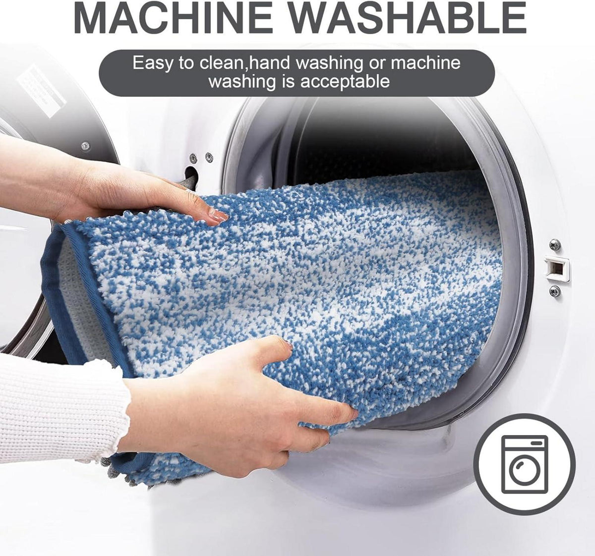 Badematte Blau Rund 120 cm Weich Rutschfest Wasserabsorbierend
