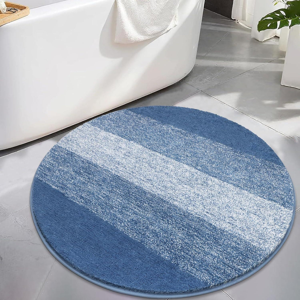 Enyhom Groß Rund Badematte Blau 120 cm Weich Rutschfest Maschinenwaschbar
